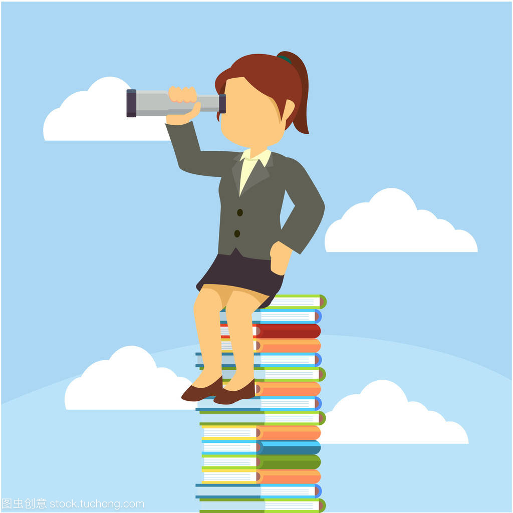 女實業家坐在一摞書